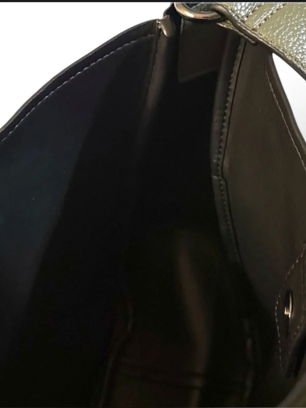 Calvin Klein Olive Green Pebbled Leather Like Shoulder Bag Monogram Trim Adjust